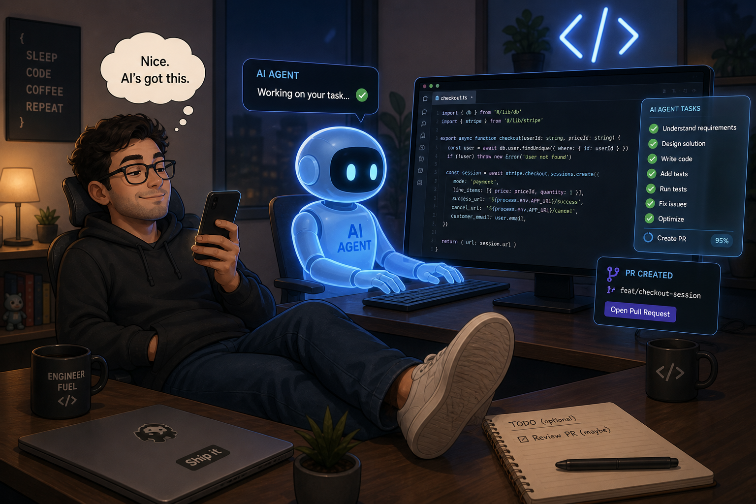 Engineer not actively working while AI takes over